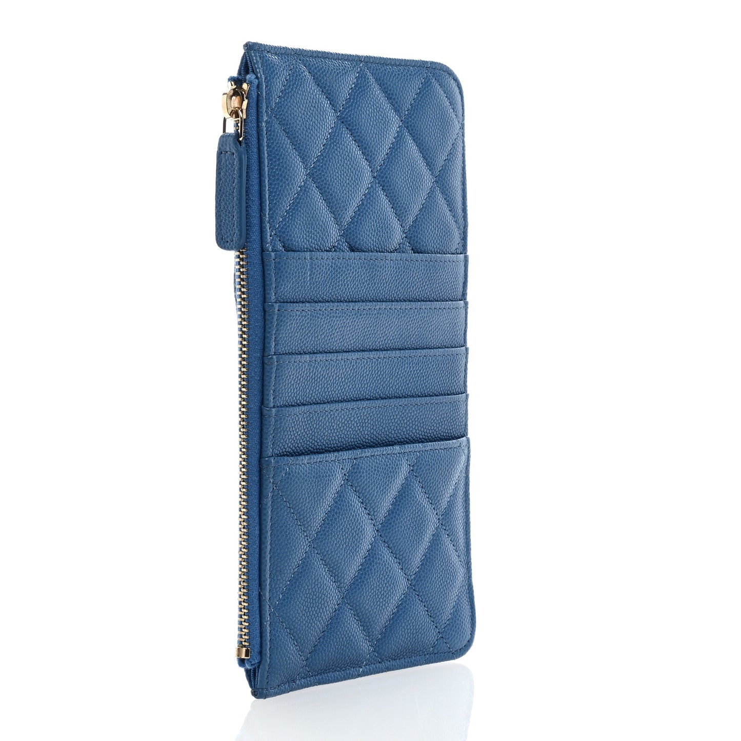 Caviar Quilted Classic Flat Wallet Pouch Blue