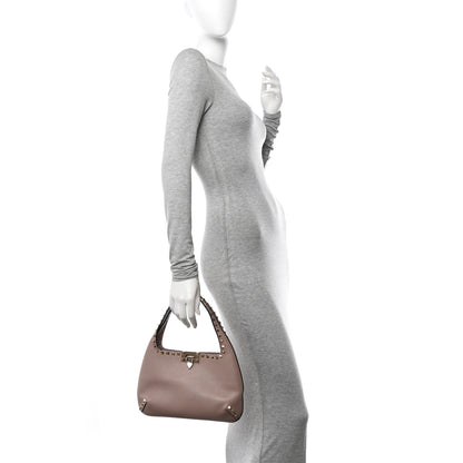 Valentino Garavani Pebbled Calfskin Small Rockstud Flip Lock Hobo Poudre 2 of 10