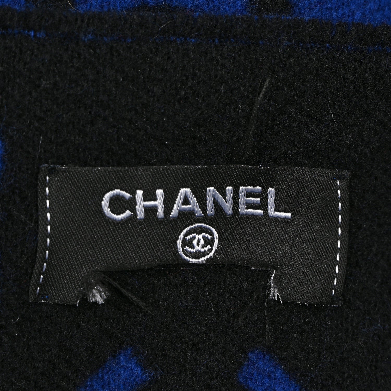 Chanel Wool Cashmere CC Scarf Blue Black 4 of 4
