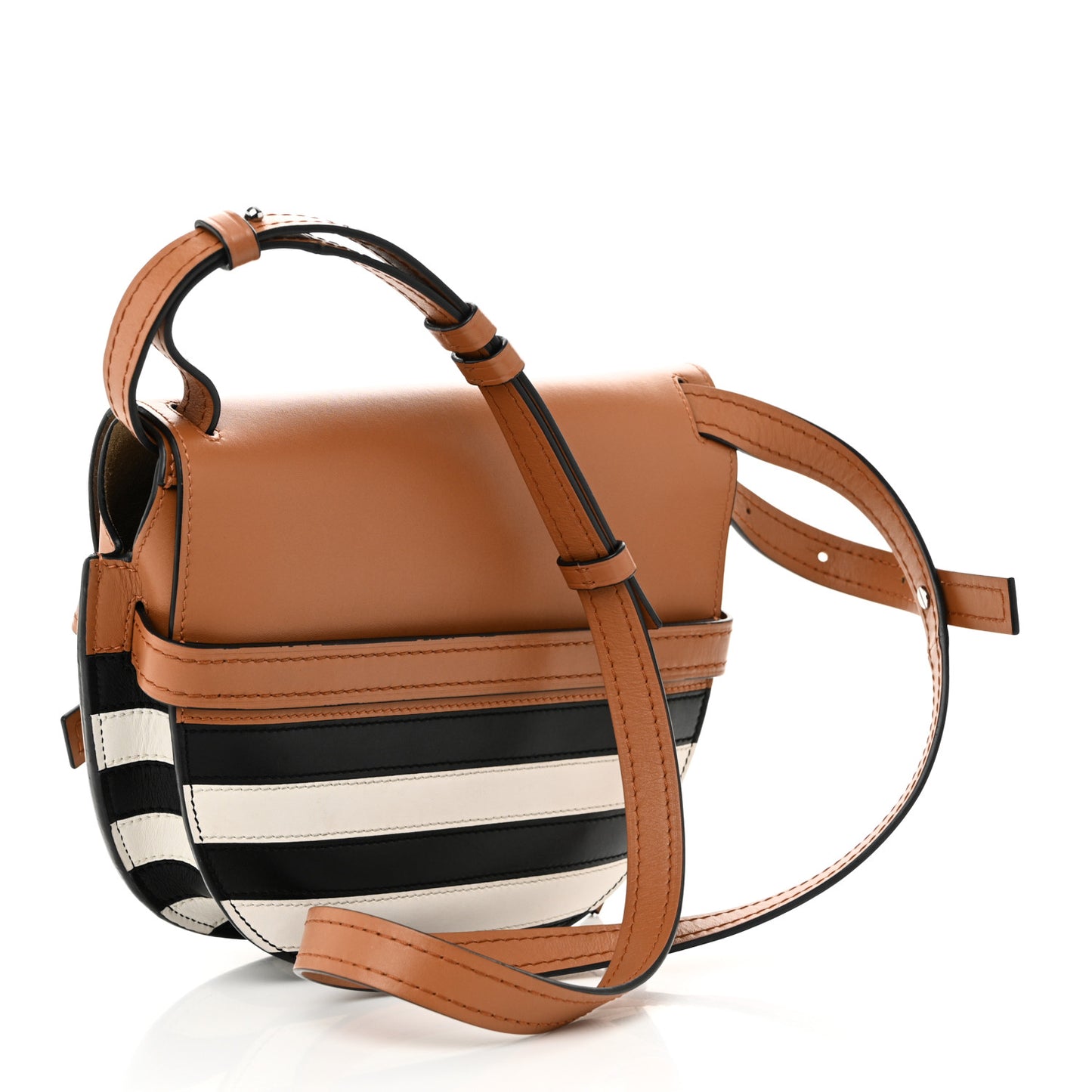 Calfskin Marine Stripe Small Gate Crossbody Bag Tan