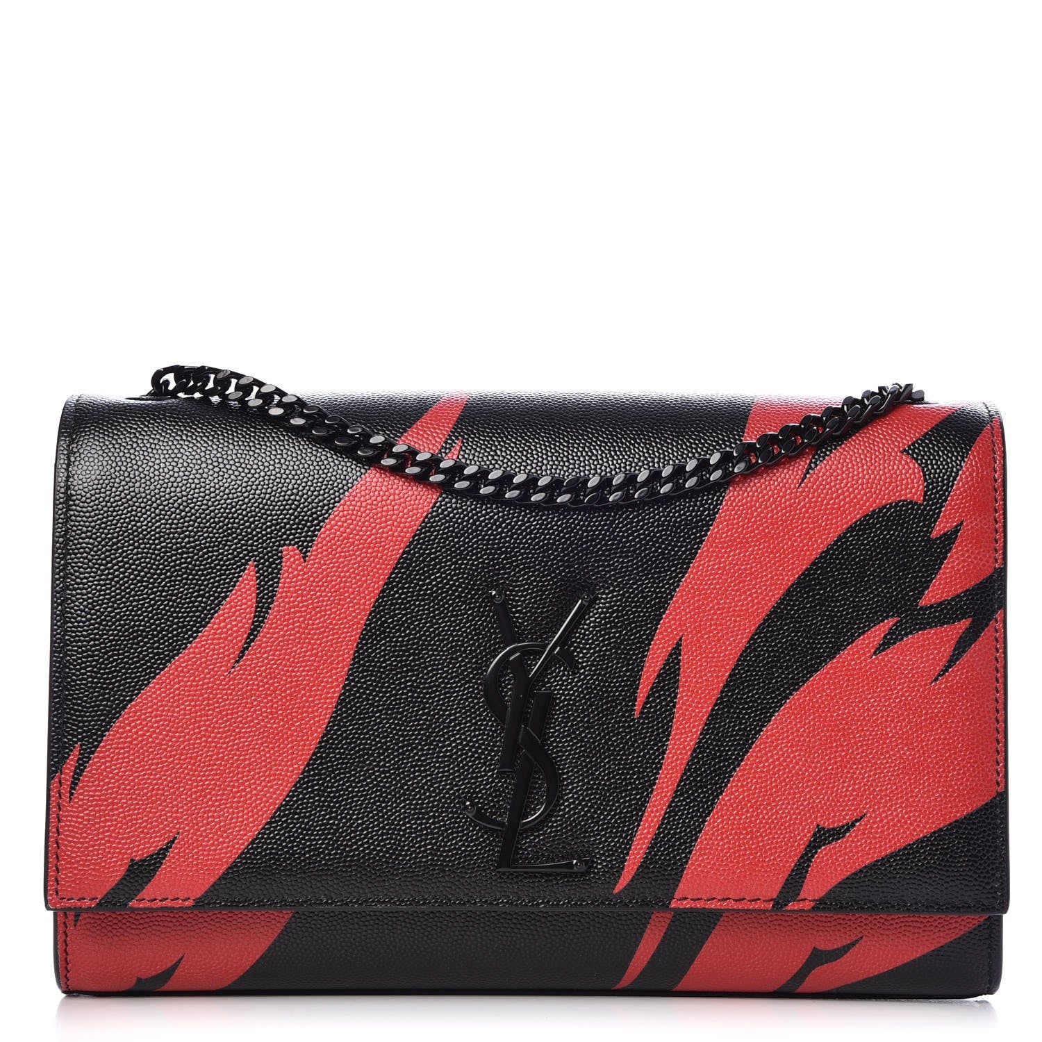 Saint Laurent Grain De Poudre Medium Classic Monogram Flame Print Kate Satchel Black 1 of 11