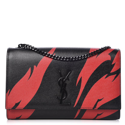 Saint Laurent Grain De Poudre Medium Classic Monogram Flame Print Kate Satchel Black 1 of 11