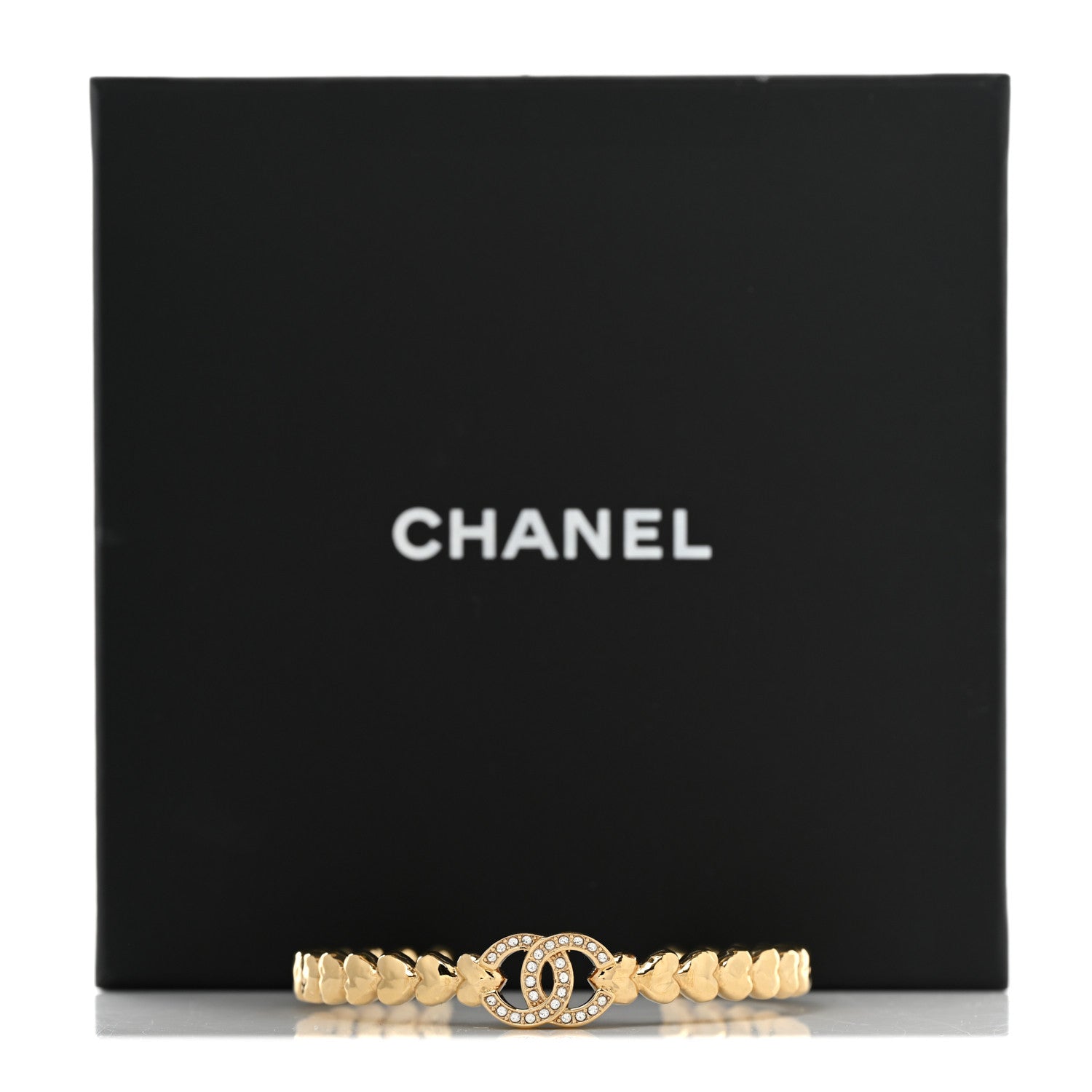 Chanel Crystal CC Heart Link Cuff M Bracelet Gold 6 of 6