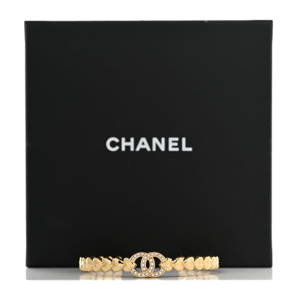 Chanel Crystal CC Heart Link Cuff M Bracelet Gold 6 of 6