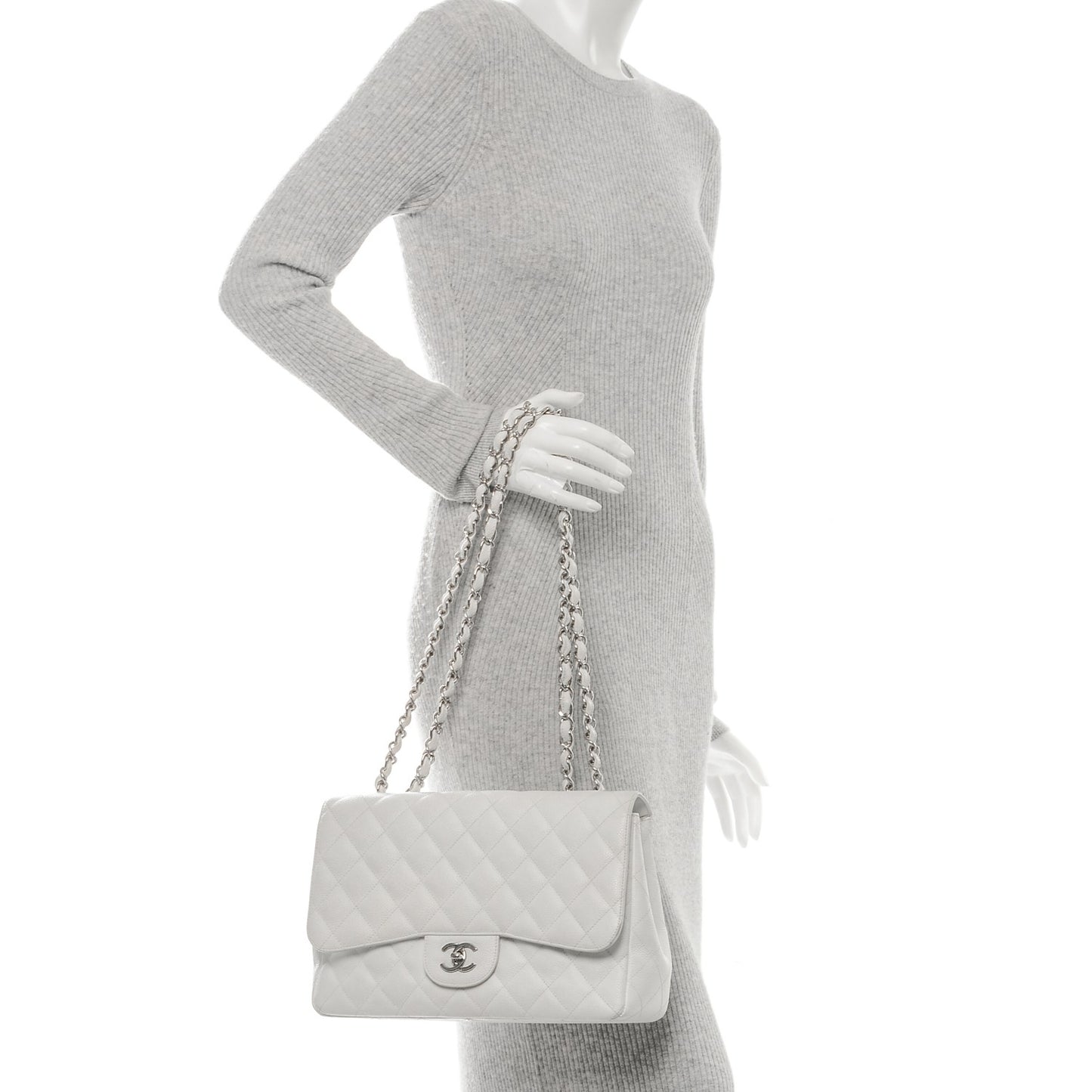 Caviar Quilted Jumbo Single Flap White