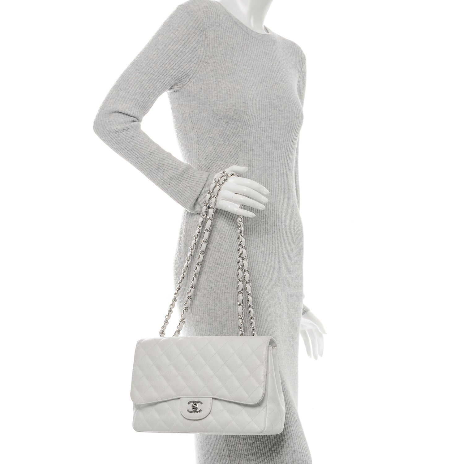 Chanel Caviar Quilted Jumbo Single Flap White 2 of 13