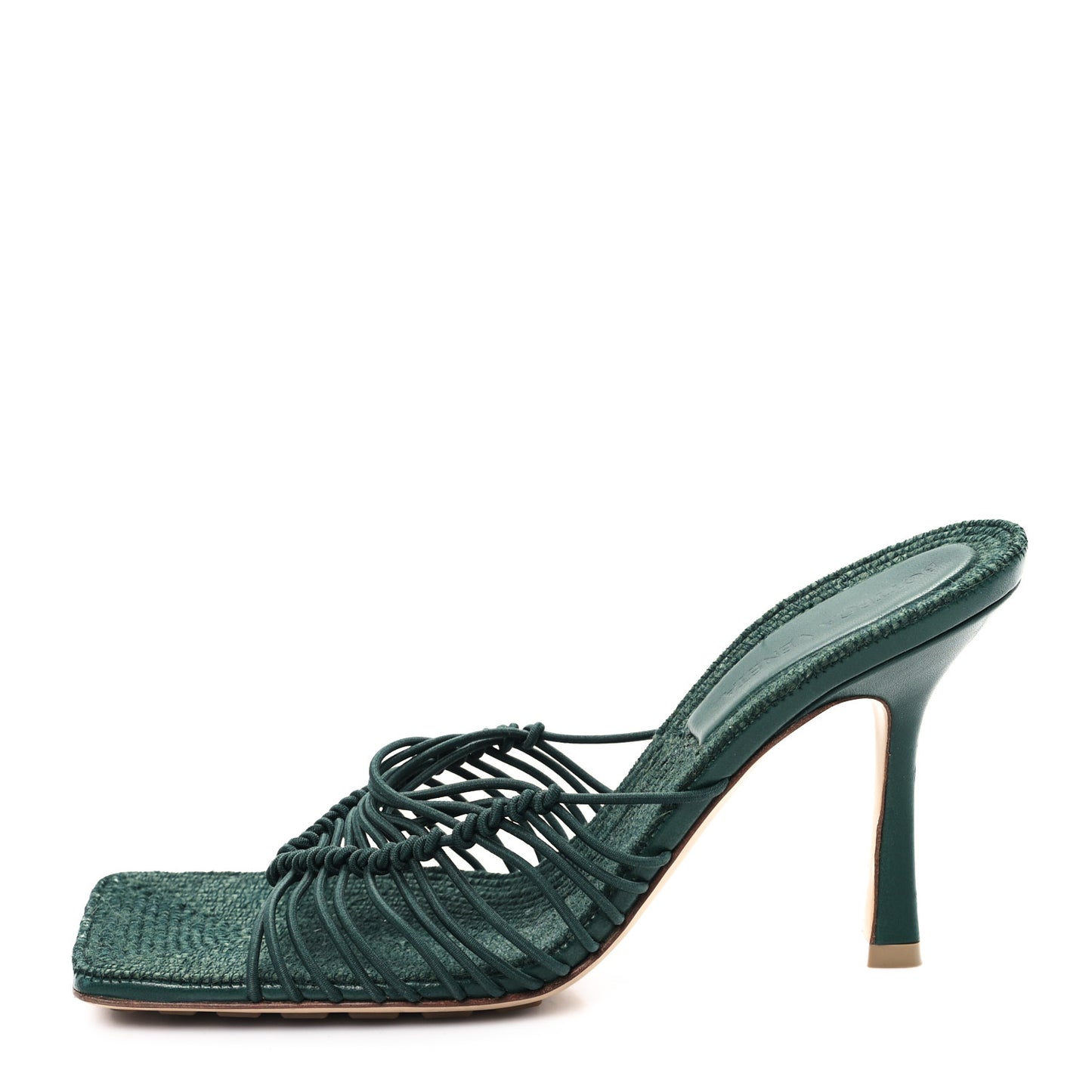 Raffia Elasticized Stretch Mule Sandals 37.5 Emerald Green