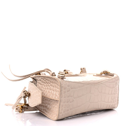 Balenciaga Shiny Supple Calfskin Crocodile Embossed Neo Classic Gold Hardware Mini City Light Beige 4 of 12