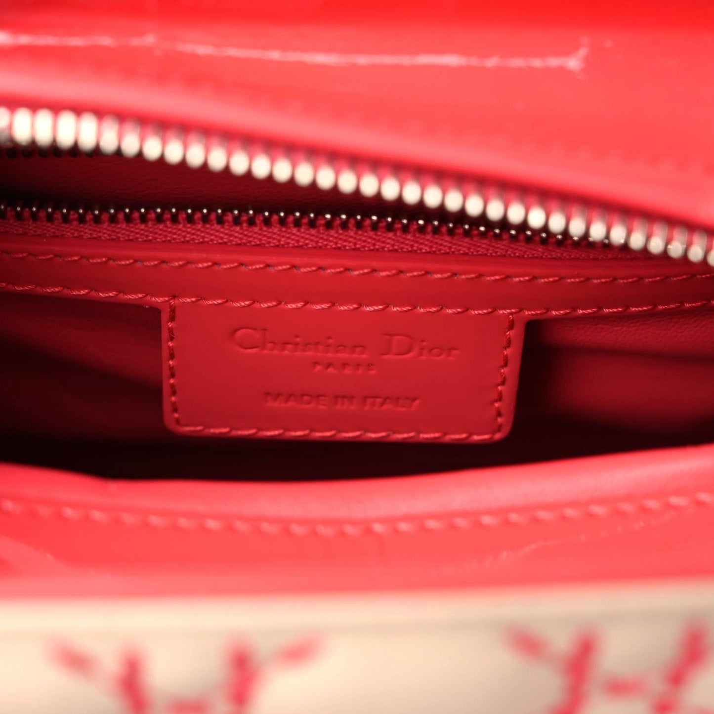Lambskin Patent Stitched Cannage Medium Lady Dior Beige Coral
