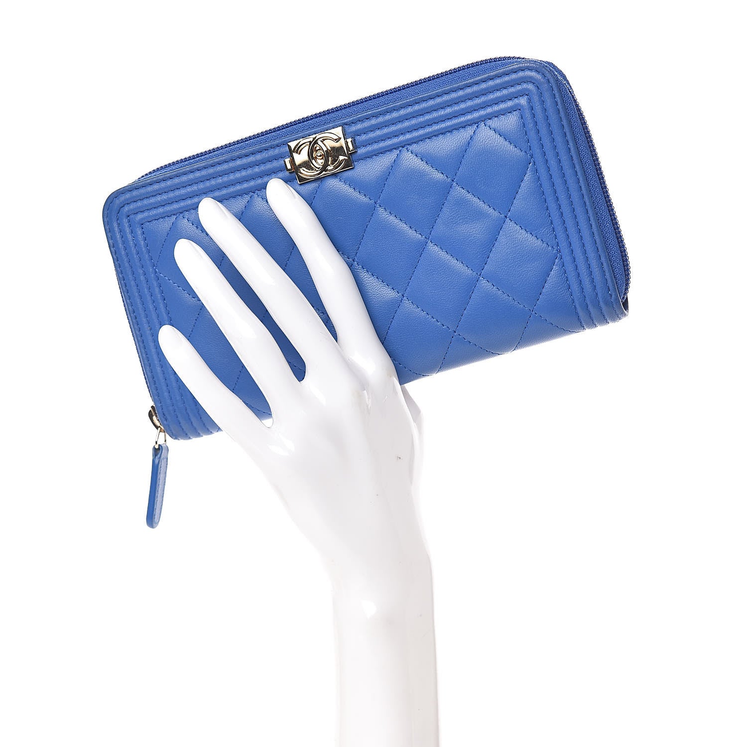Chanel Lambskin Quilted Boy Zip Around Wallet Blue 2 of 10