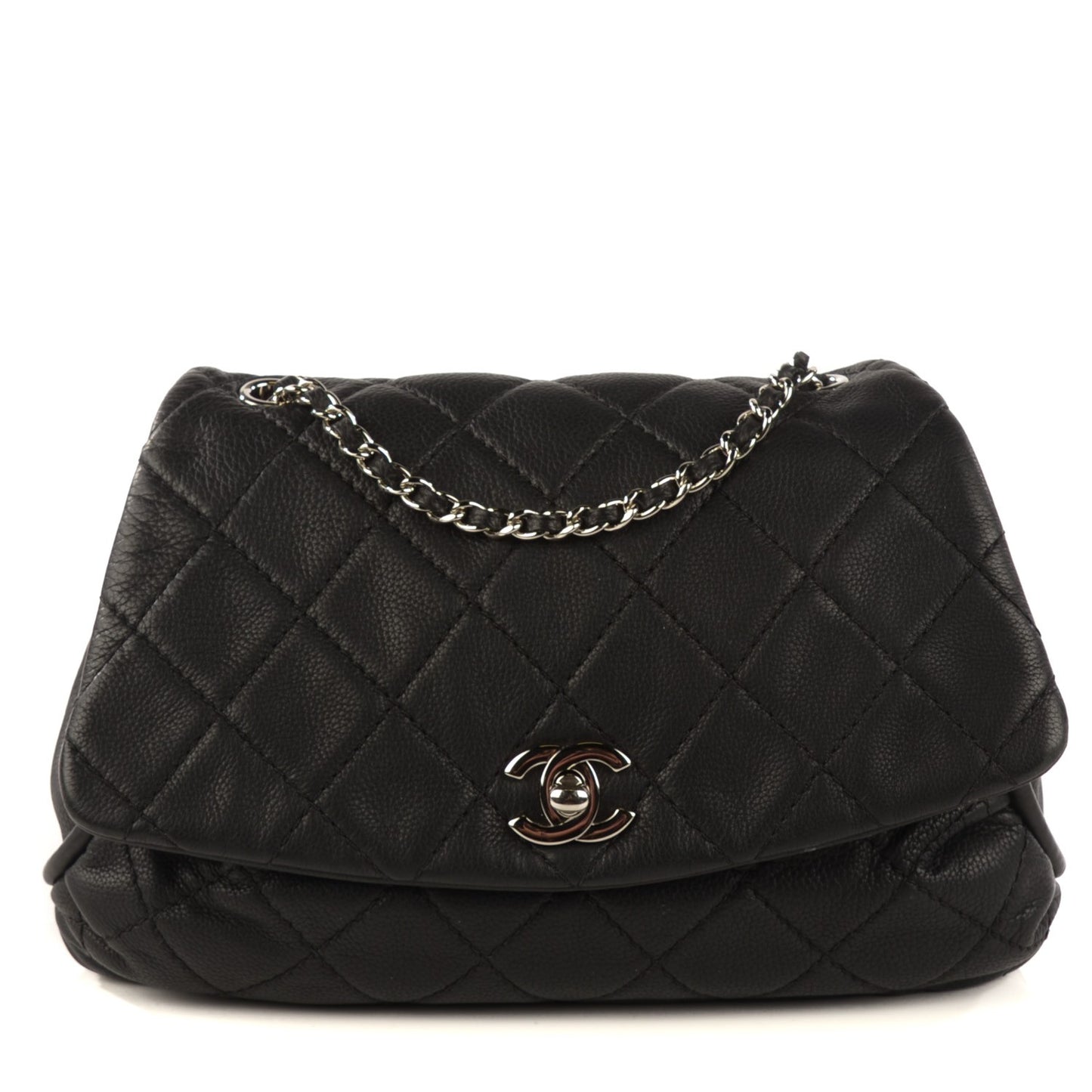 Calfskin Quilted CC Curvy Flap Black