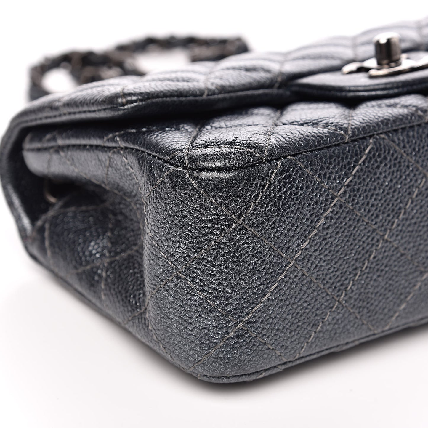 Pearly Caviar Quilted Mini Rectangular Flap Grey
