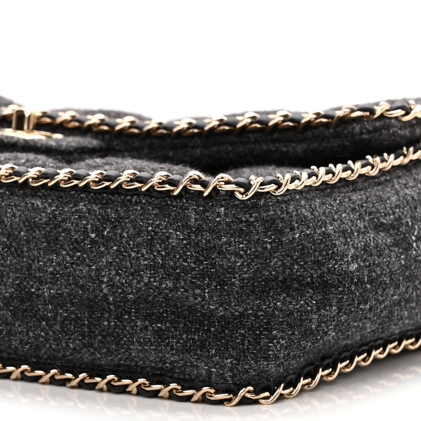 Wool Tweed Quilted Coco Neige Chain Around Flap Black
