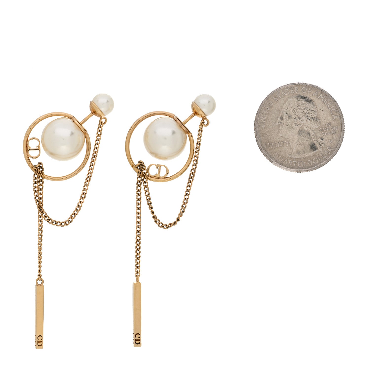 Christian Dior Pearl Tribales Dangle Chain Earrings Gold 2 of 5