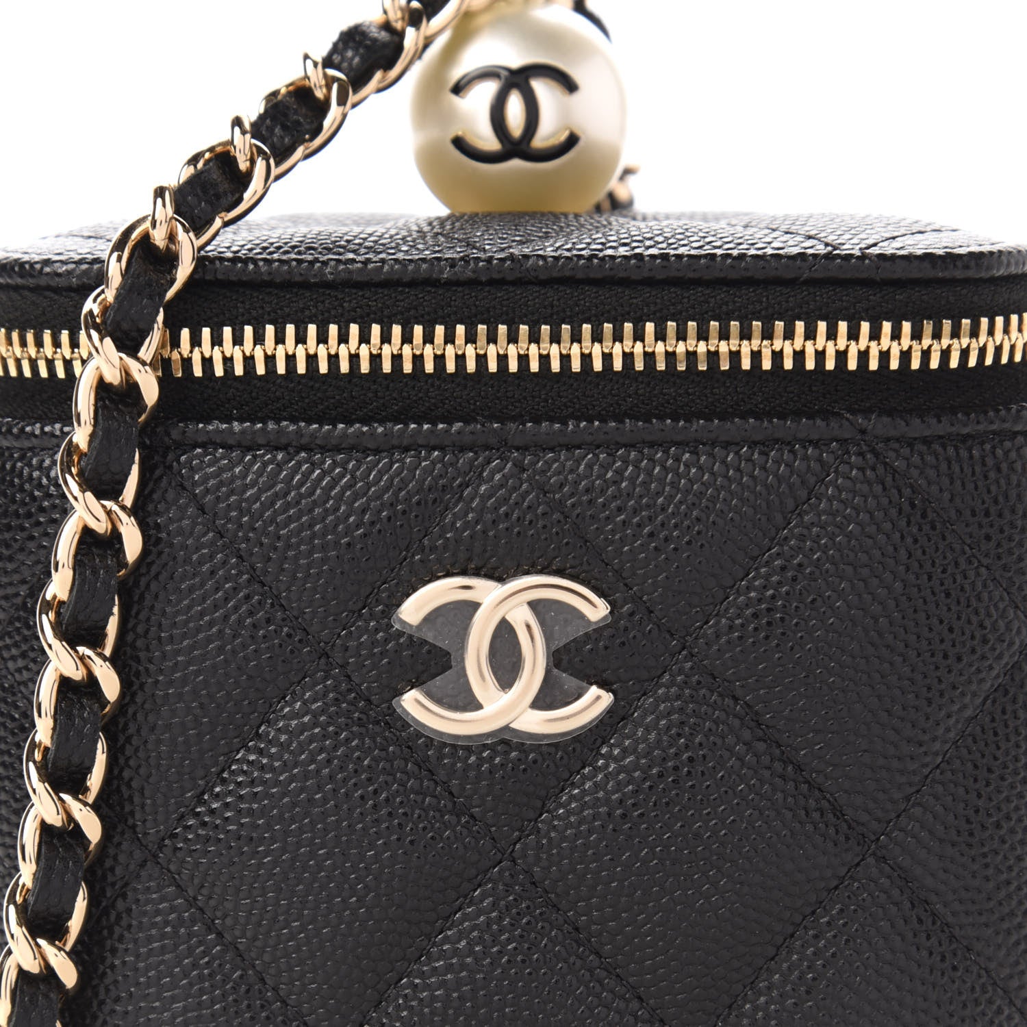 Chanel Caviar Quilted Mini Pearl On Top Vanity Case With Chain Black 10 of 11