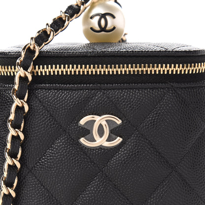 Chanel Caviar Quilted Mini Pearl On Top Vanity Case With Chain Black 10 of 11