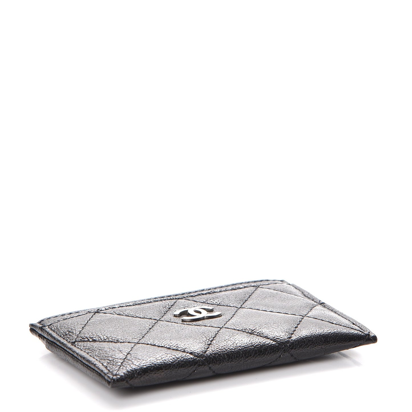Glazed Calfskin Quilted Card Holder Black