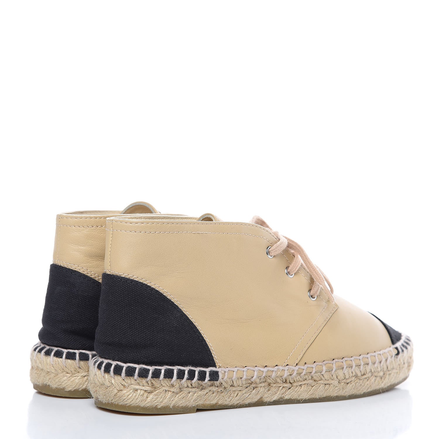 Chanel Lambskin Canvas Cap Toe Lace Up Espadrilles 37 Beige Black 4 of 11