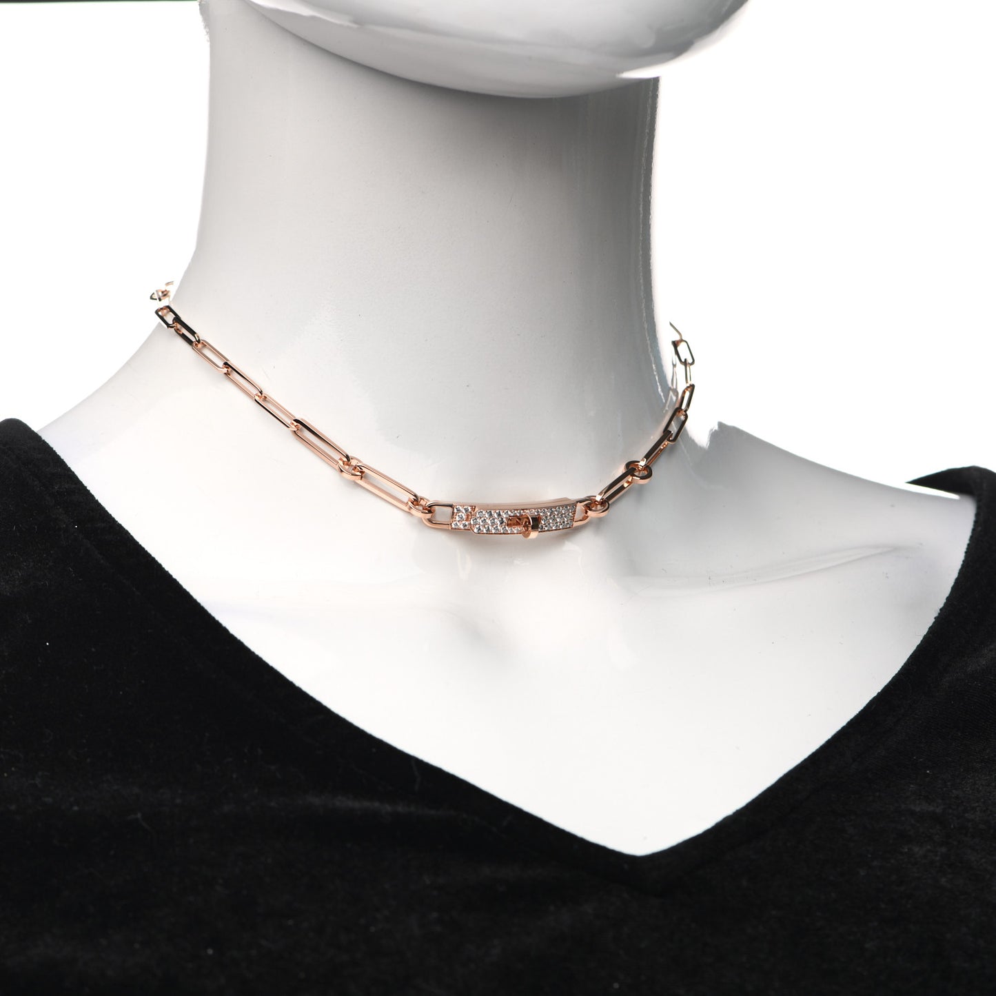 18K Rose Gold Diamond Pave Kelly Chaine Choker Necklace