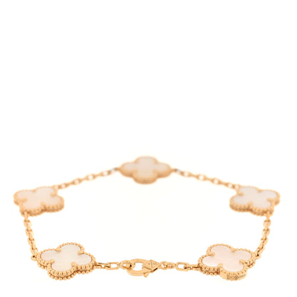 Van Cleef & Arpels 18K Yellow Gold Mother of Pearl 5 Motifs Vintage Alhambra Bracelet 2 of 4