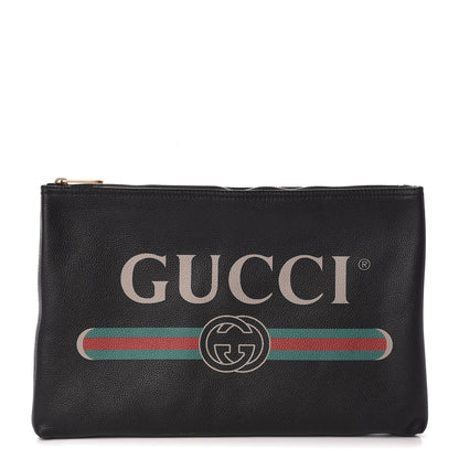Gucci Pebbled Calfskin Large Logo Portfolio Clutch Black 1 of 6