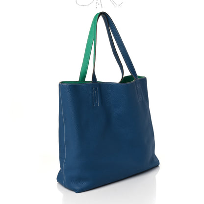 Hermes Taurillon Clemence Double Sens 45 Reversible Tote Menthe Bleu Thalassa 4 of 13