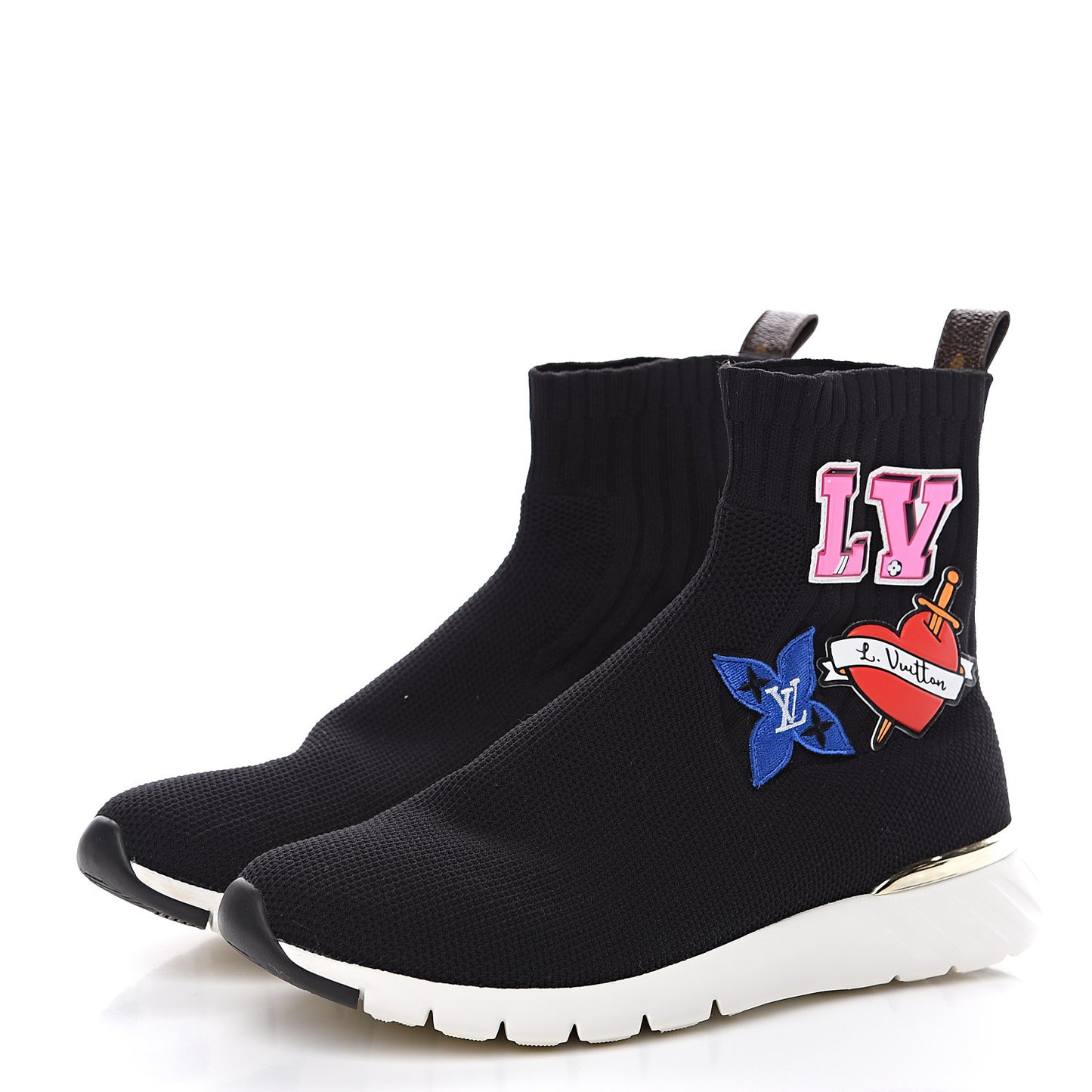 Stretch Fabric LV Black Heart Sock Sneaker 40 Black