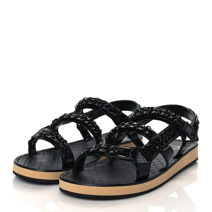 Chanel Laminated Goatskin Chain Sandals 40.5 Black 3 of 9