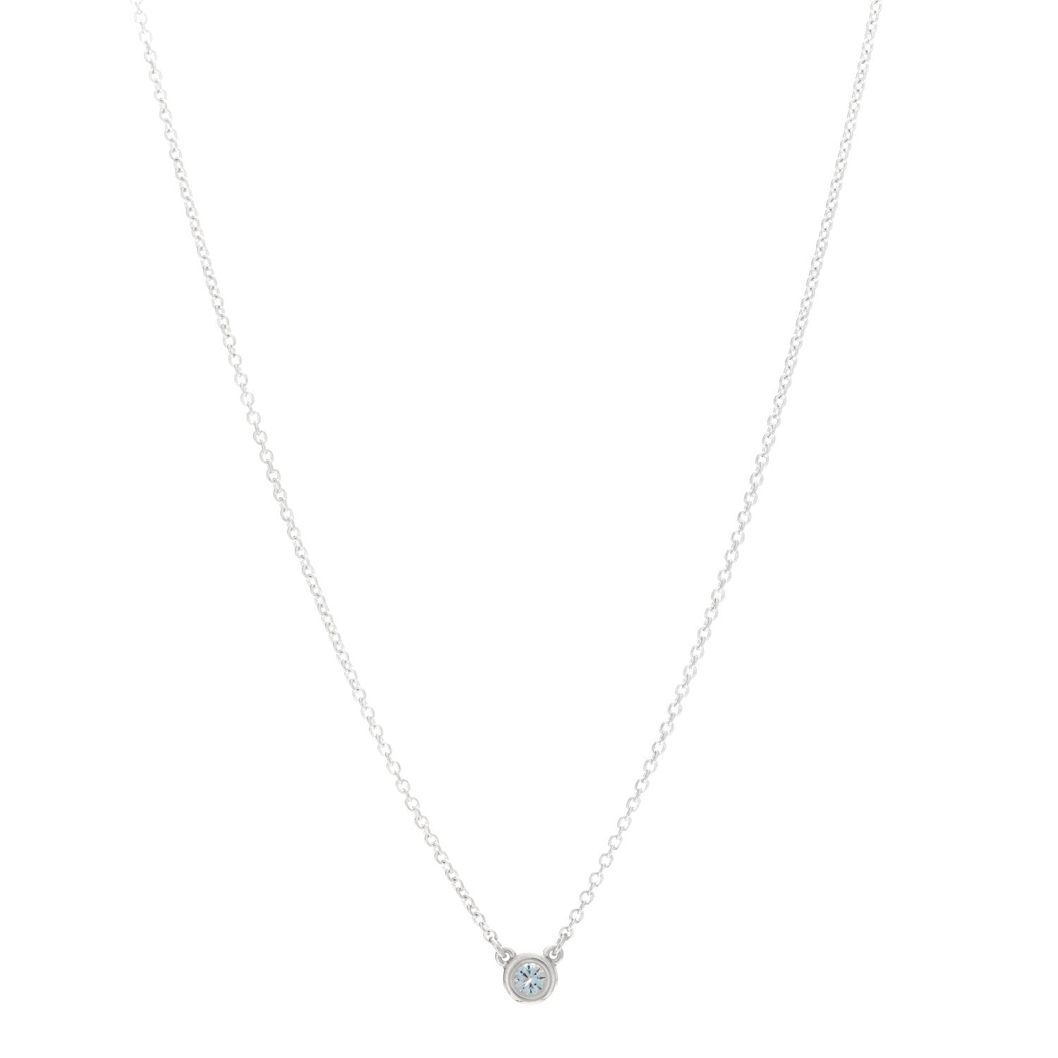 Tiffany Sterling Silver Aquamarine .06ct Elsa Peretti Color by the Yard Pendant Necklace 1 of 5