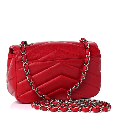 Chanel Caviar Chevron Quilted Small Single Flap Red 3 of 17