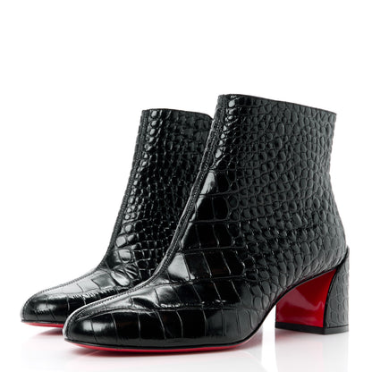 Christian Louboutin Patent Crocodile Embossed Turela 55 Ankle Boots 38.5 Black 3 of 9
