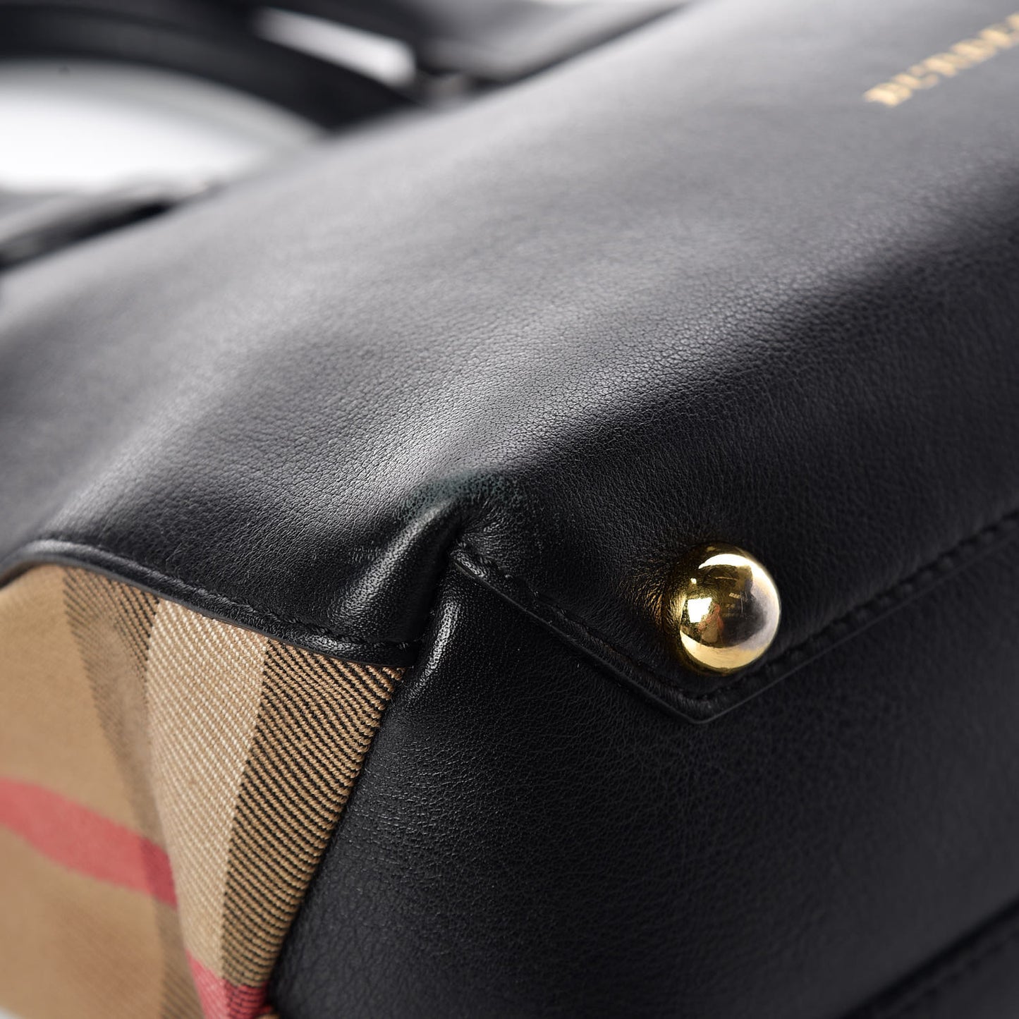 Calfskin House Check Small Banner Tote Black
