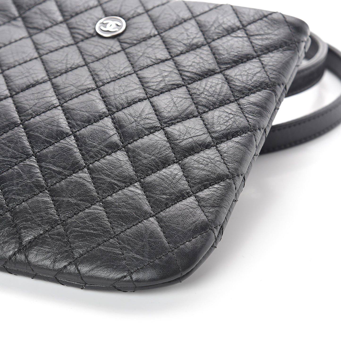Aged Calfskin Quilted Crossbody Bag Black