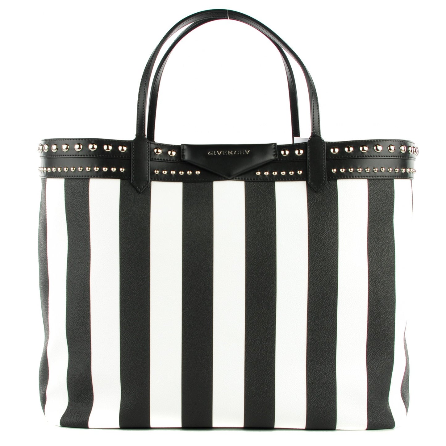 Coated Canvas Striped Large Antigona Tote Black White