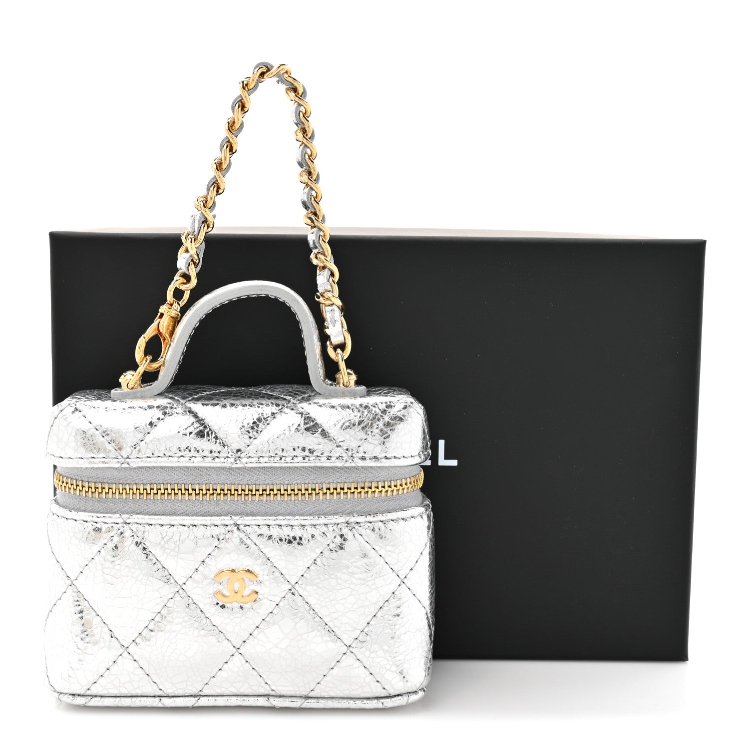 Chanel Metallic Calfskin Quilted Mini Vanity Bag Charm With Hook Silver 11 of 11