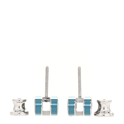 Hermes Palladium Lacquered Mini Pop H Earrings Bleu Jean 3 of 5