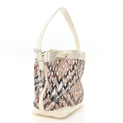 Burberry Patent PVC Supernova Check Net Drawstring Bag White 3 of 11