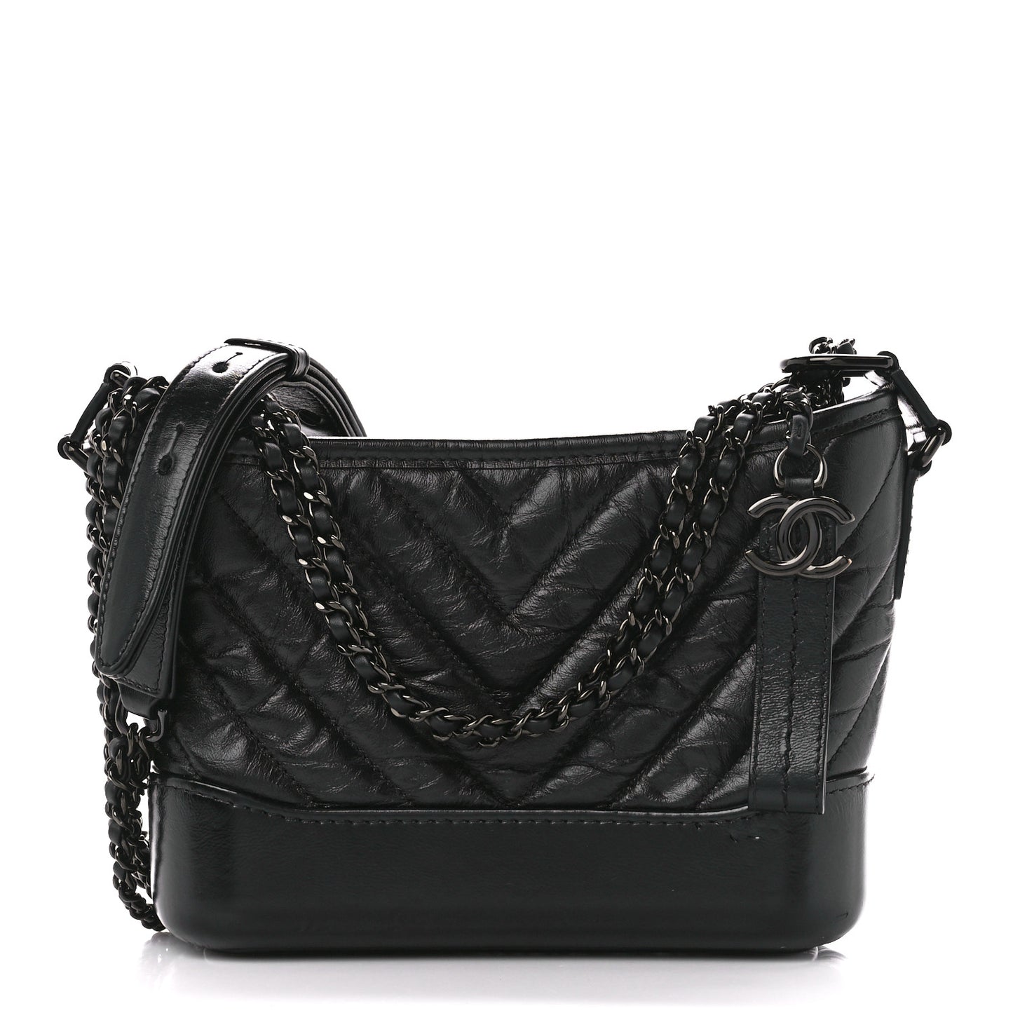 Aged Calfskin Chevron Quilted Small Gabrielle Hobo So Black