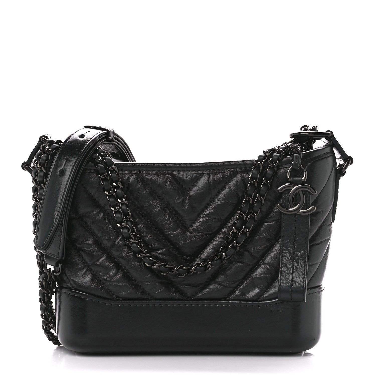 Chanel Aged Calfskin Chevron Quilted Small Gabrielle Hobo So Black 1 of 11