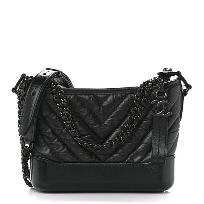 Chanel Aged Calfskin Chevron Quilted Small Gabrielle Hobo So Black 1 of 11
