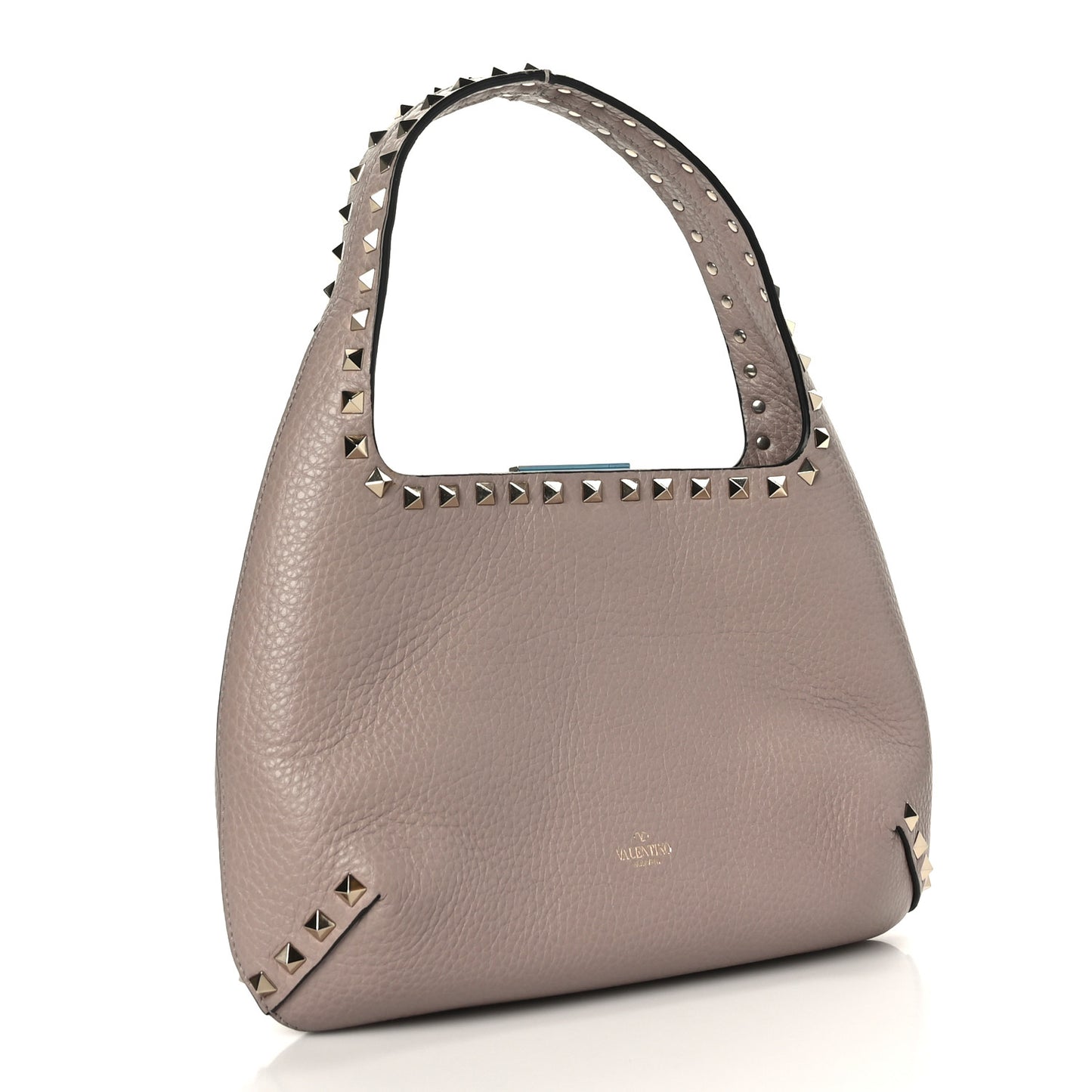 Pebbled Calfskin Small Rockstud Flip Lock Hobo Poudre