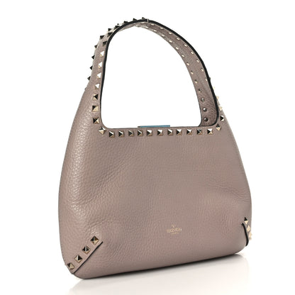 Valentino Garavani Pebbled Calfskin Small Rockstud Flip Lock Hobo Poudre 3 of 8