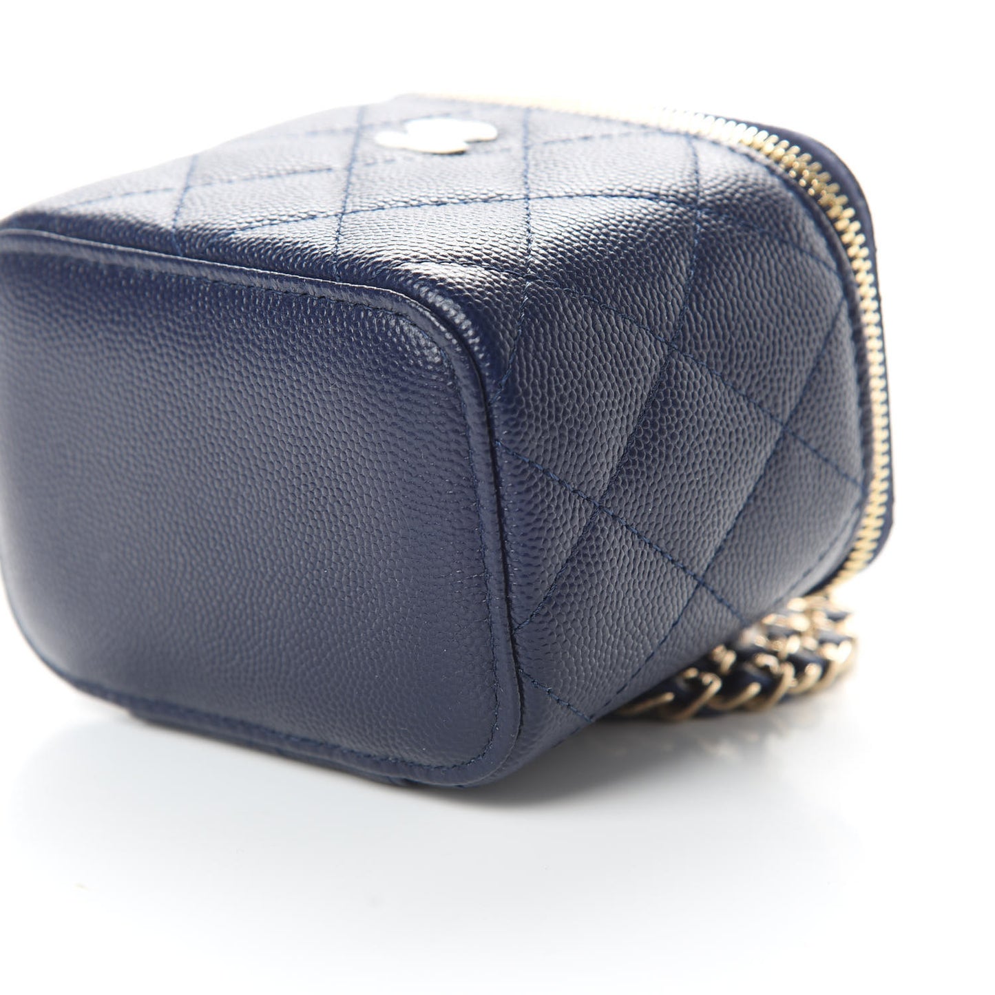 Caviar Quilted Mini Vanity Case With Chain Navy Blue