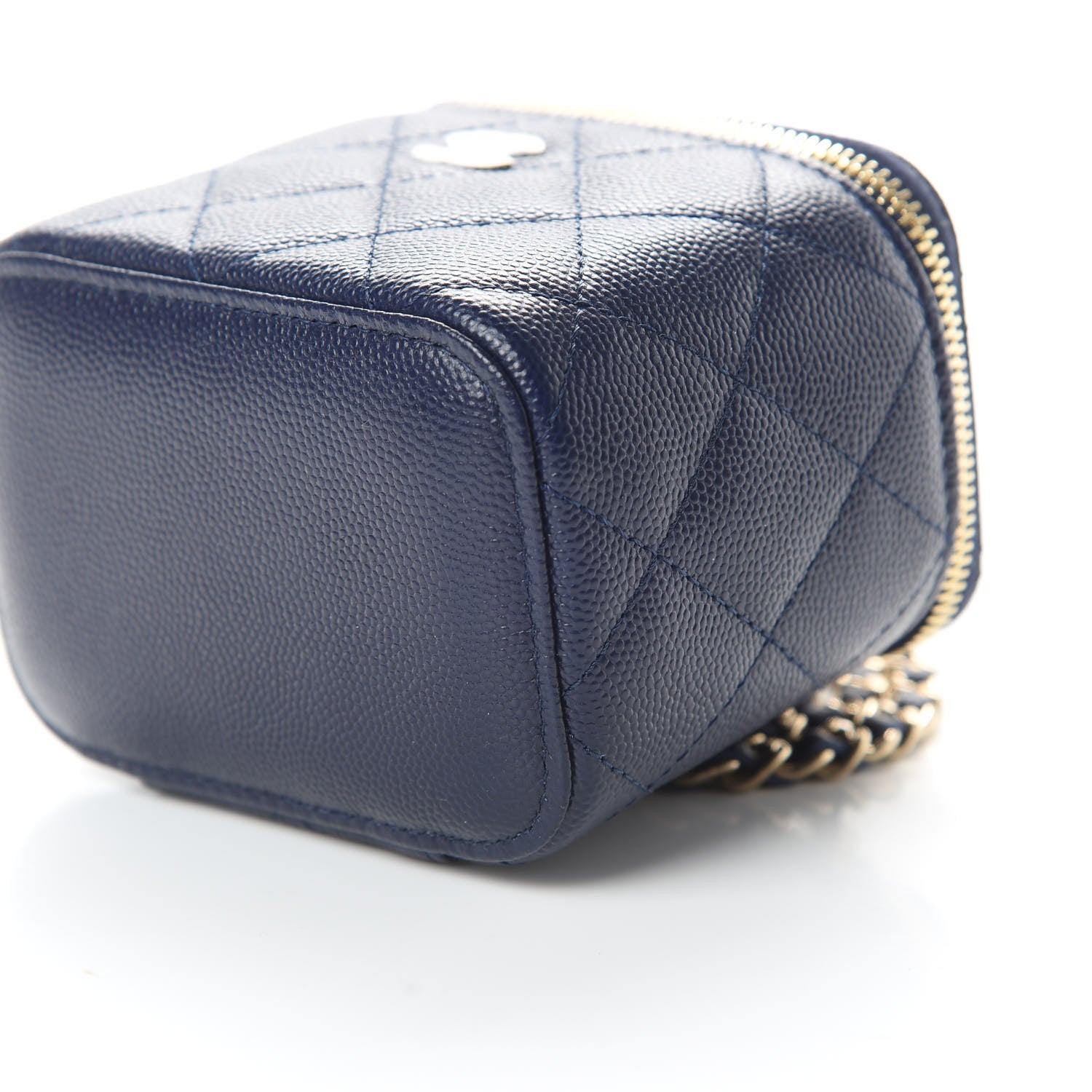 Chanel Caviar Quilted Mini Vanity Case With Chain Navy Blue 10 of 11