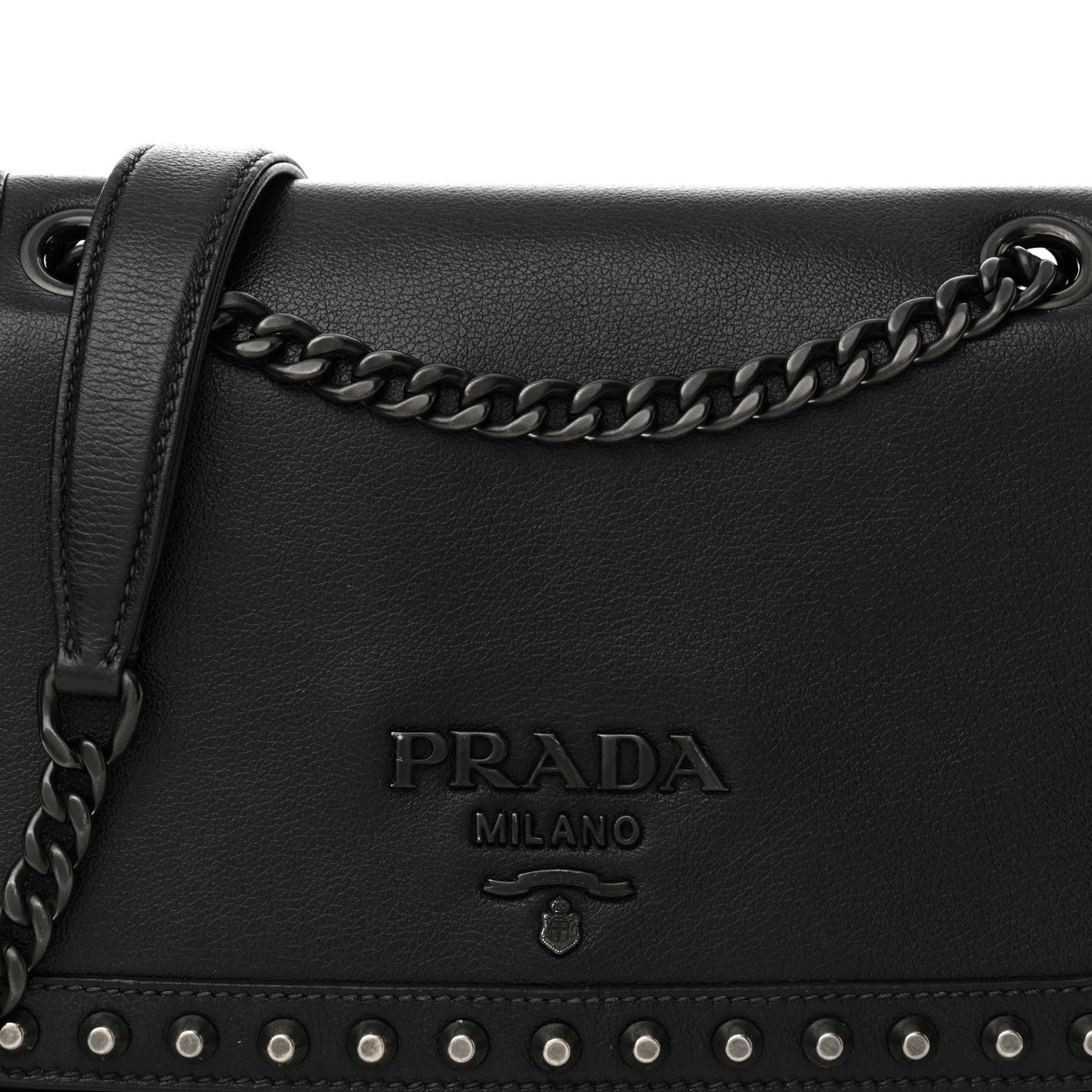 Glace Calfskin Studded Crossbody Black