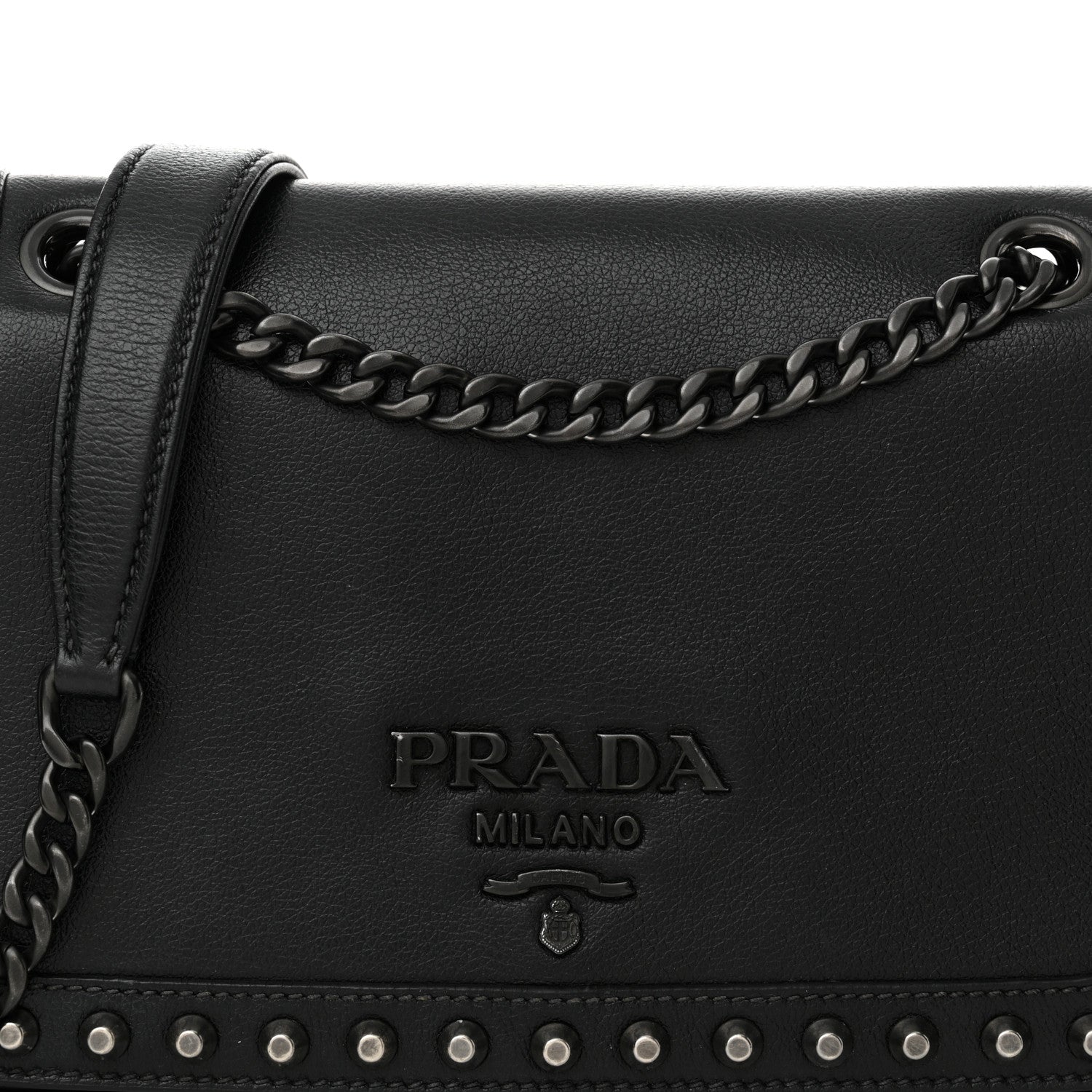 Prada Glace Calfskin Studded Crossbody Black 8 of 14