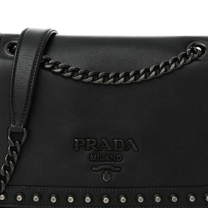 Prada Glace Calfskin Studded Crossbody Black 8 of 14