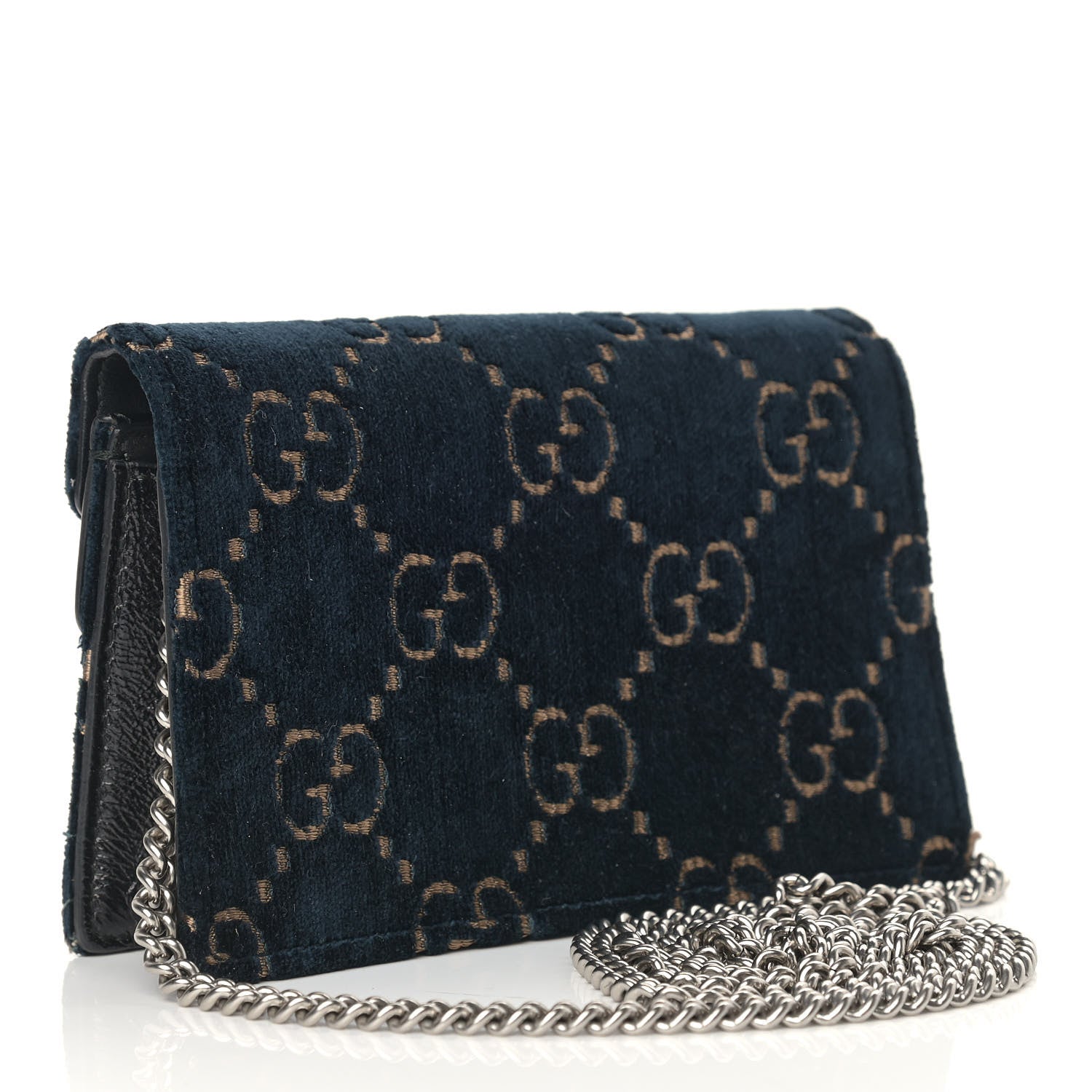 Gucci Velvet GG Monogram Super Mini Dionysus Shoulder Bag Blue Beige Black 2 of 14