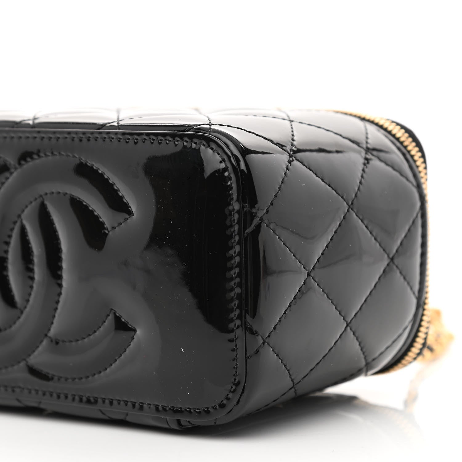 Chanel Patent Enamel Quilted Small Coco Hearts Vanity Case With Chain Black 10 of 11