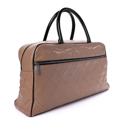 Chanel Caviar Patent Quilted Large Bowler Bag Beige Black 2 of 9